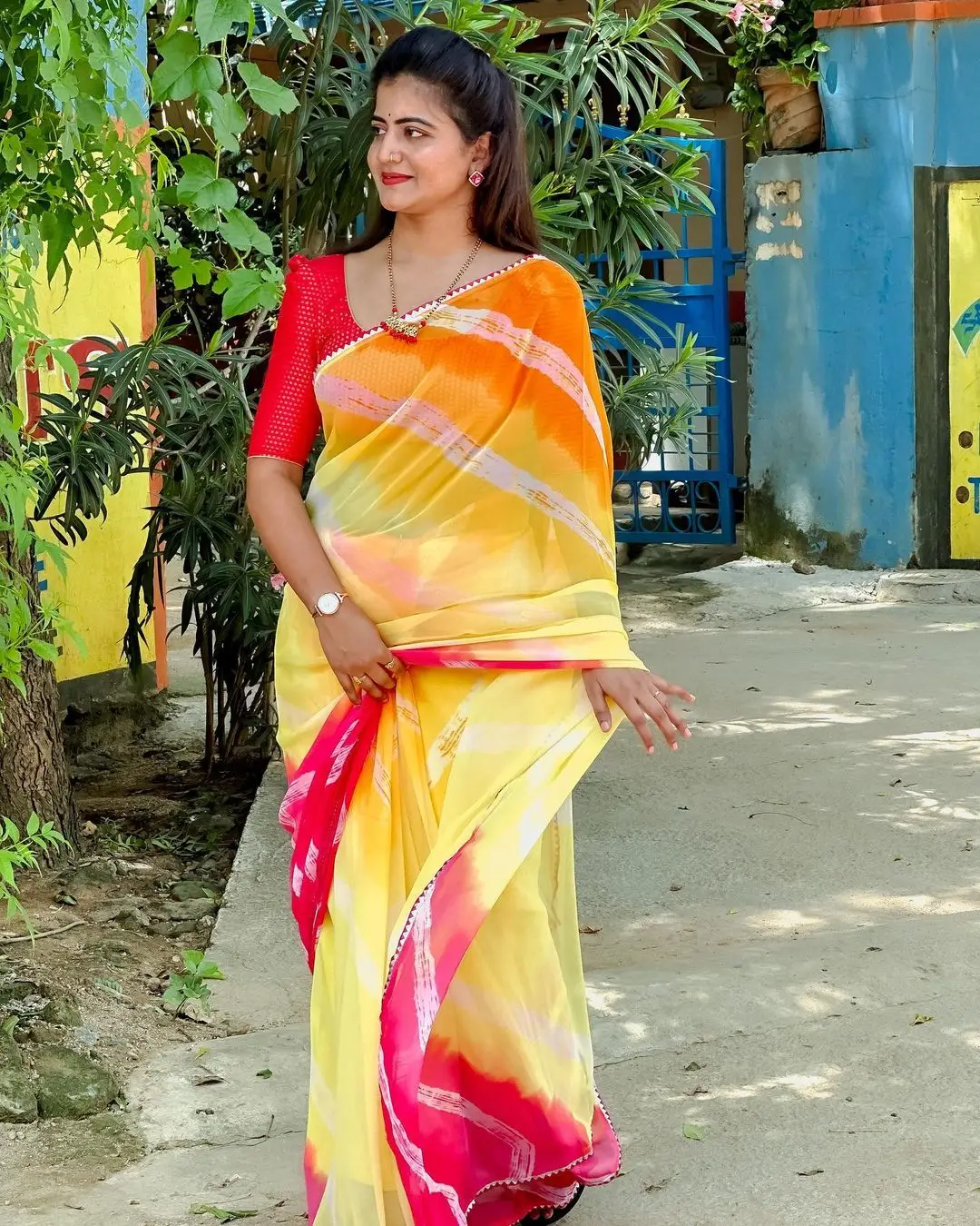 TV Actress Shiva Jyothi in Traditional Yellow Saree Blouse